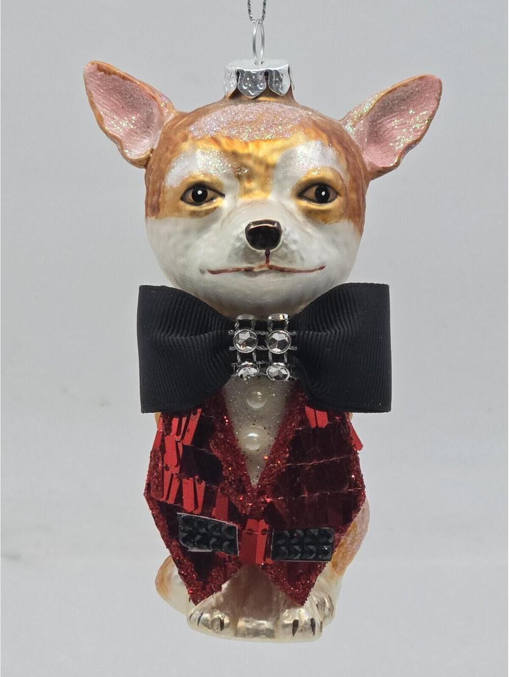Mark Roberts Formal Glam Chihuahua Glass Christmas Tree Ornament